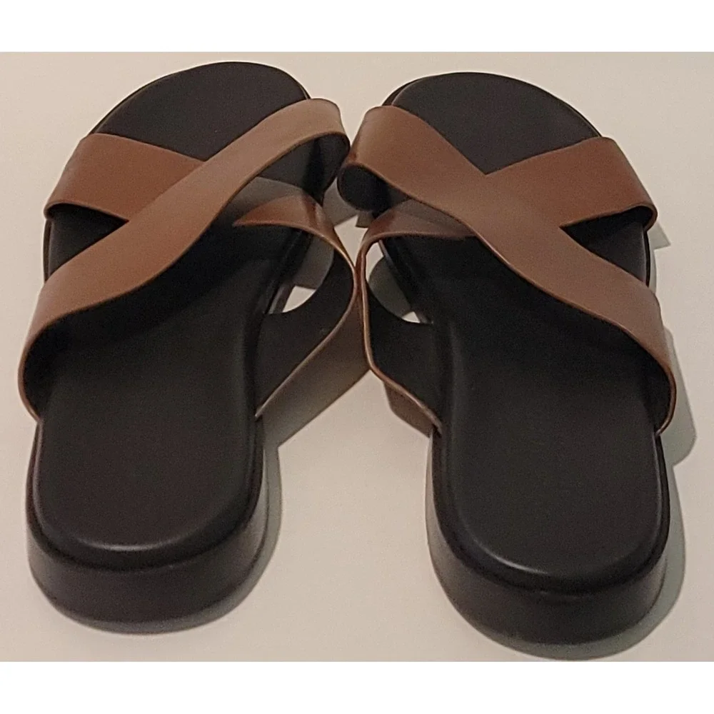 Cole Haan Men's Nantucket Brown Leather Cross Strap Sandals C30536 Sz 13M